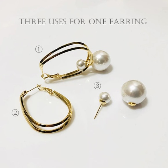 Gold Plated 14K Gold Pearl Hoop Earrings - Picture 5 of 5